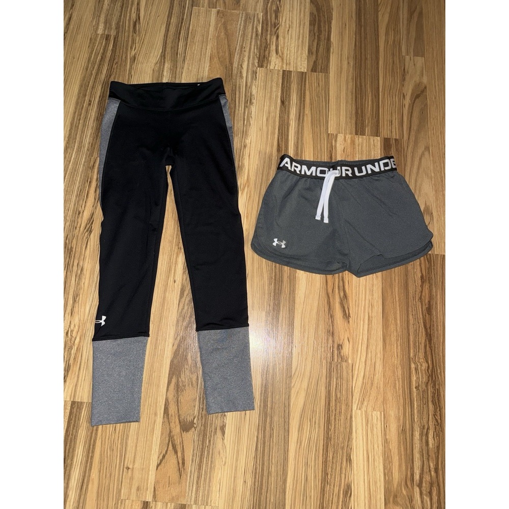 Under‎ Armour Girl's Sz M Medium Gray Lot Shorts Leggings EUC